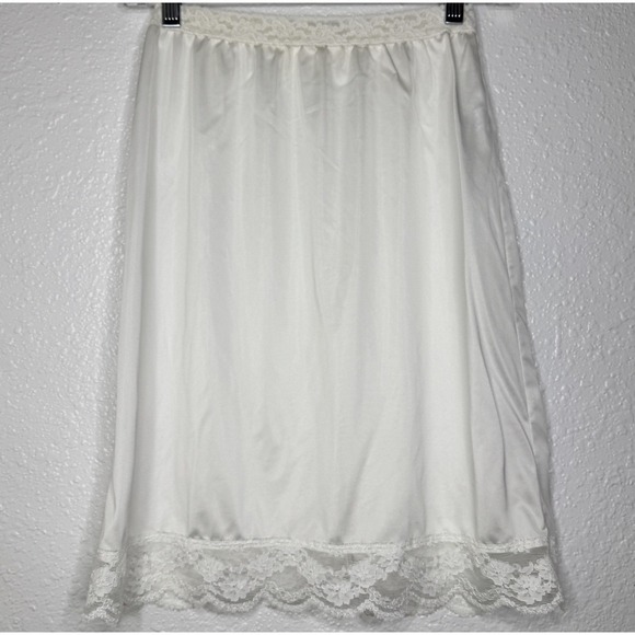 Olga Other - Vintage OLGA White Nylon Silky Shiny Half Dress Slip Skirt Small Lace Hemline